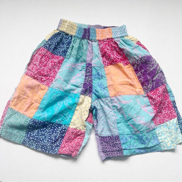 We Be Bop Vintage Patchwork Shorts quilted madras 80s maybe hippie boho chic - Picture 2 of 4